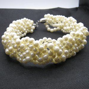 Multi Strand Chunky Pearl Choker w/18" Adjustable Clasp